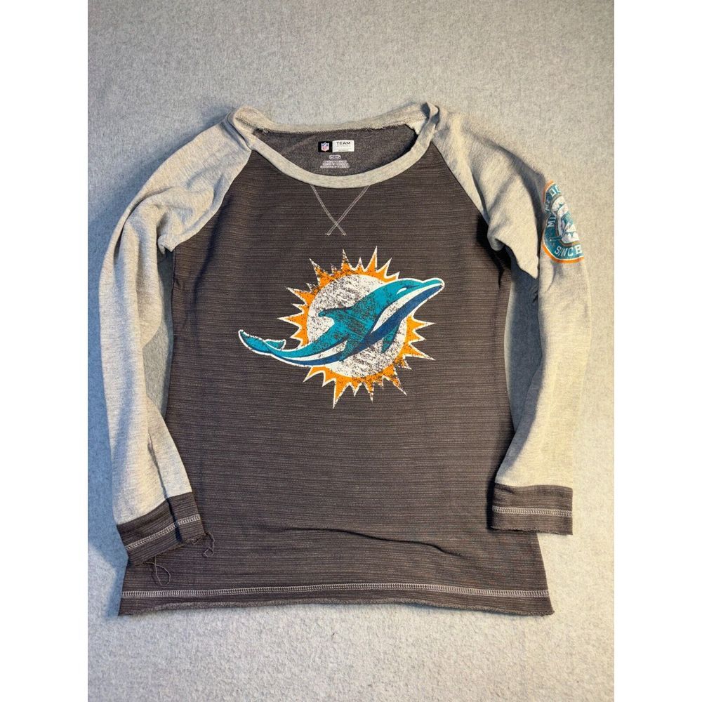 Miami Dolphins Sweater Women's Small Gray Team Apparel Pullover Stretch Logo NFL